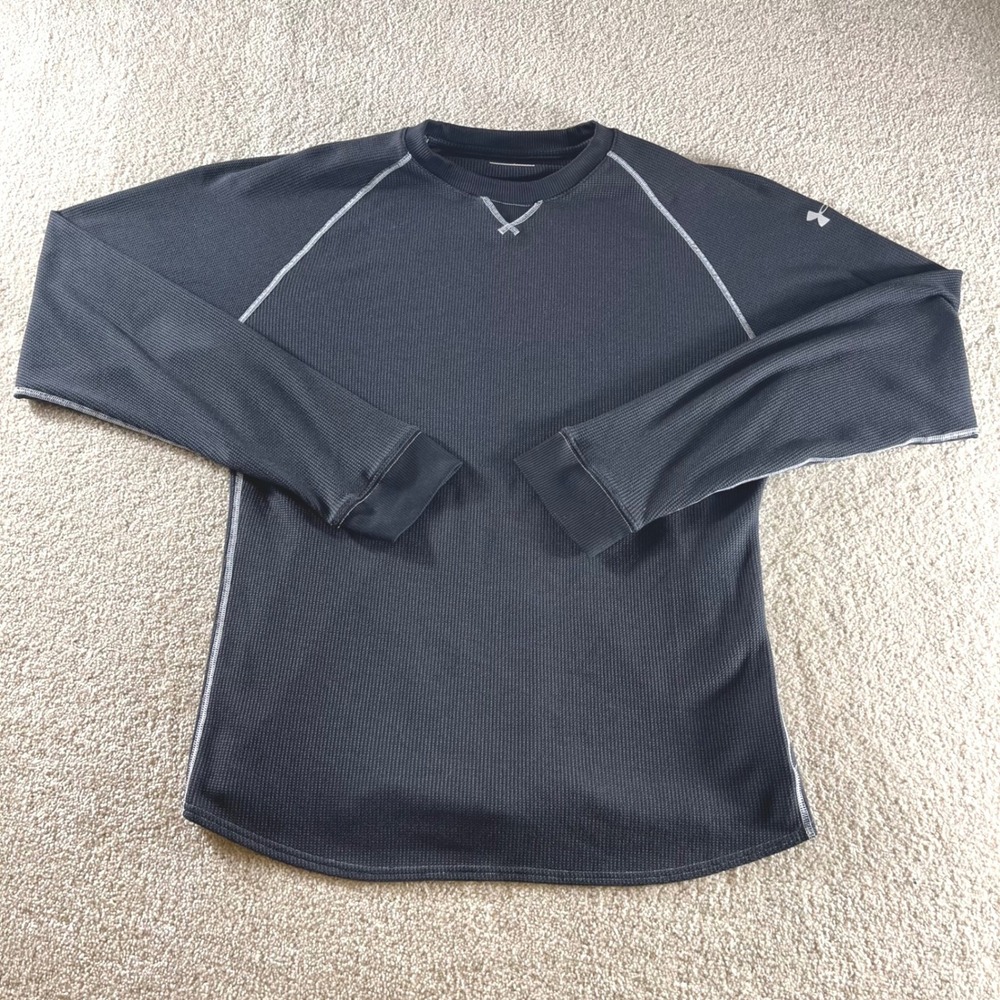 Under Armour Thermal Shirt Mens XL Black Excellent Allseasongear Waffle Knit